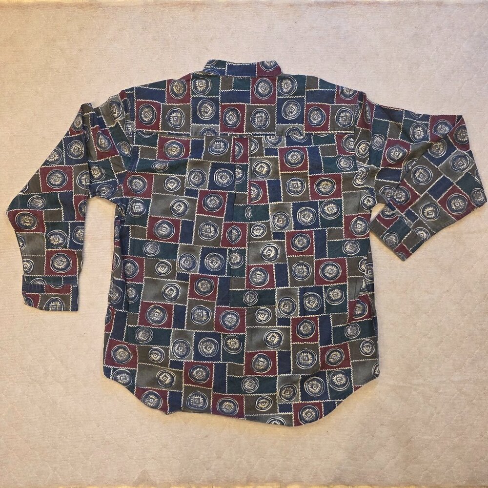 Gulf Traders Men's Large Long Sleeve Button Up Shirt Maroon/Green - Picture 2 of 13